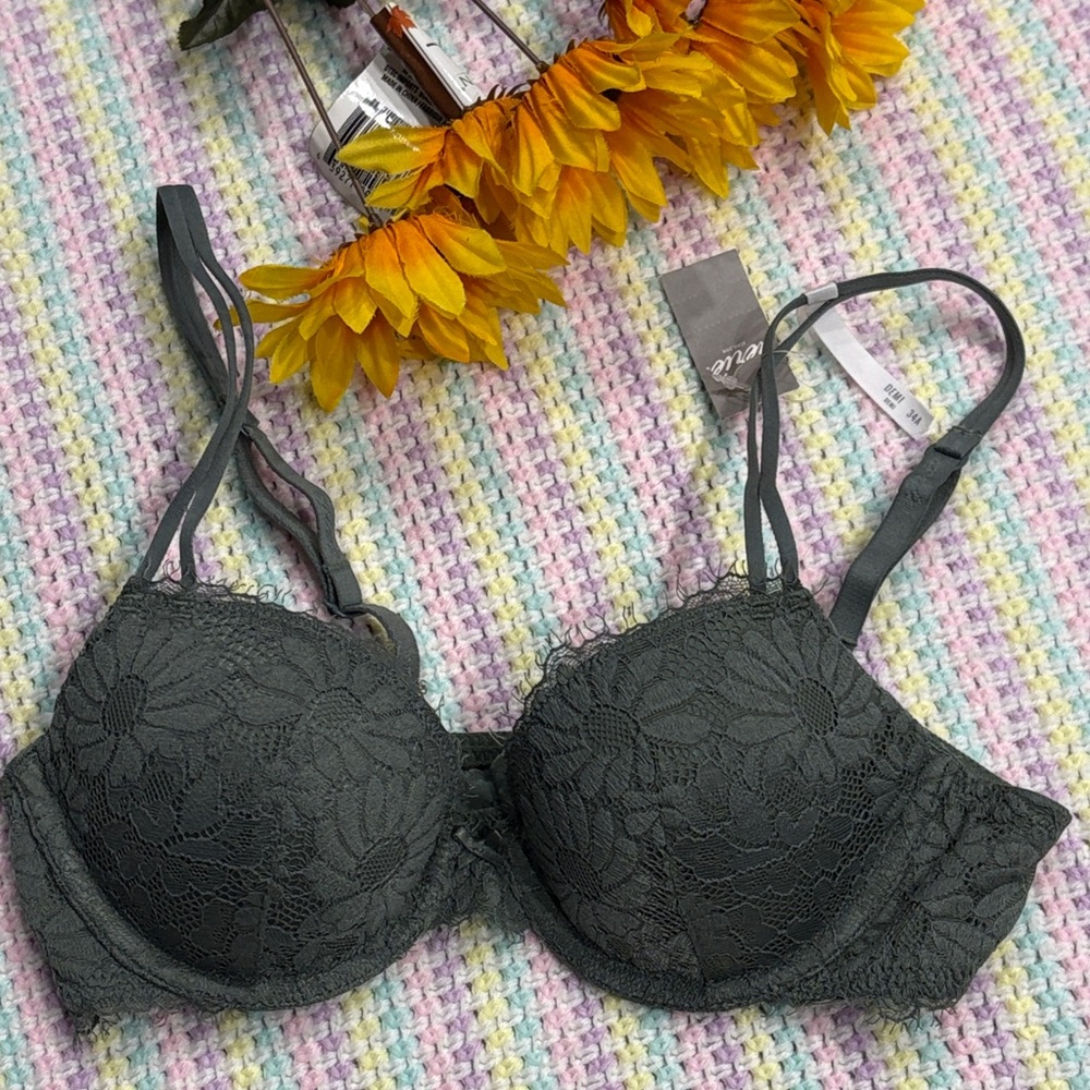 NWT Aerie Real Happy Demi Elegant Olive Green Lace Underwire Bra Women's 34A !